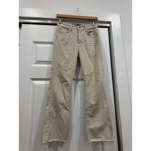 Mother Womens 26 Chalk Oxford Tan Mid Rise The Insider Ankle Fray Jeans Flare